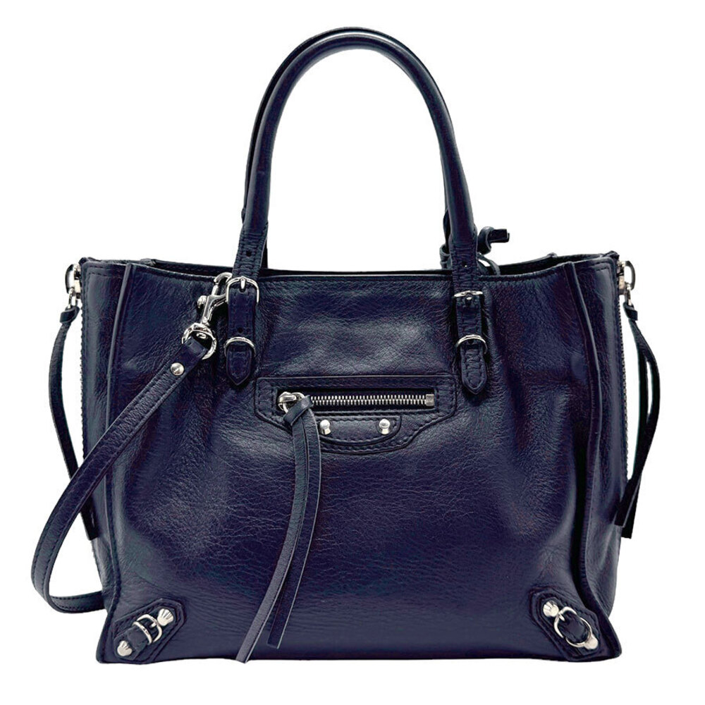 Balenciaga 2way Shoulder Bag Paper Leather Navy Blue